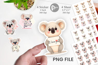 Valentine Koala Cartoon Sticker Sublimation artnoy 
