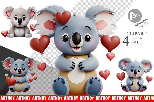 Valentine Koala Clipart Sublimation artnoy 