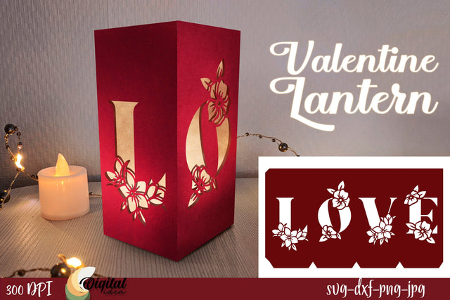Valentine Lantern Paper Cut. 3D Lantern SVG SVG Evgenyia Guschina 