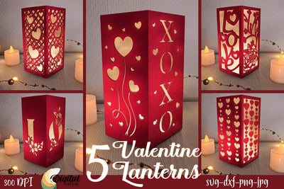 Valentine Lanterns Paper Cut Bundle. 3D Lantern SVG 3D Paper Evgenyia Guschina 