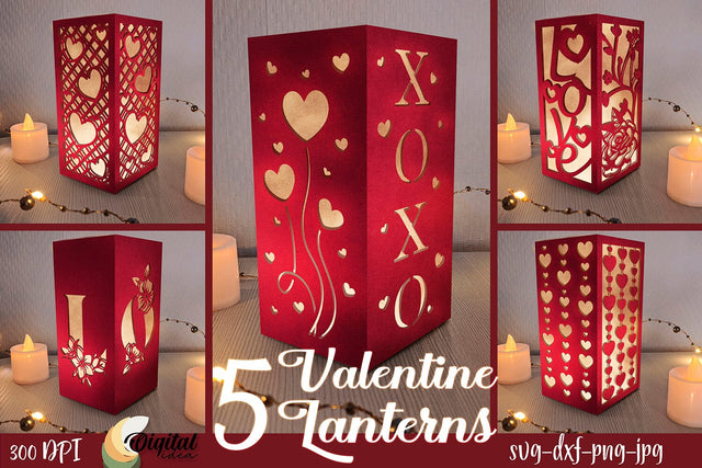 Valentine Lanterns Paper Cut Bundle. 3D Lantern SVG 3D Paper Evgenyia Guschina 