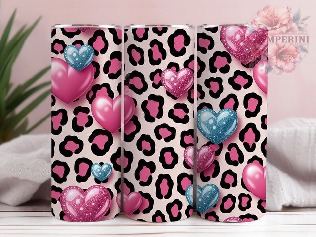 Valentine Leopard Cowhide Glitter Tumbler, Leopard Print, Cowhide Wrap, Glitter Style, Sublimation Art, 20oz Tumbler, Love Theme Sublimation Li Zamperini 