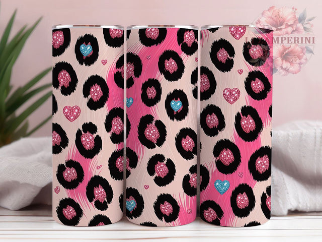 Valentine Leopard Cowhide Glitter Tumbler, Leopard Print, Cowhide Wrap, Glitter Style, Sublimation Art, 20oz Tumbler, Love Theme Sublimation Li Zamperini 