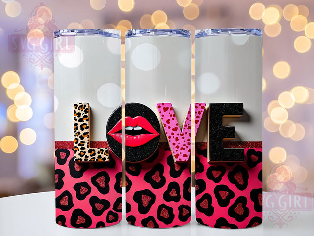Valentine Leopard Glitter Tumbler, Leopard Tumbler, Valentine Gift, Red Lips Design, Glitter Tumbler, Sublimation Wrap, Love Tumbler, Animal Print Cup Sublimation SvggirlplusArt 