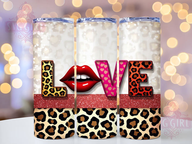 Valentine Leopard Glitter Tumbler, Leopard Tumbler, Valentine Gift, Red Lips Design, Glitter Tumbler, Sublimation Wrap, Love Tumbler, Animal Print Cup Sublimation SvggirlplusArt 