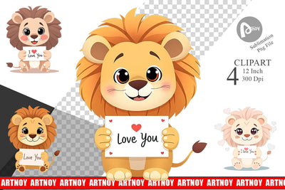 Valentine Lion Cartoon Clipart Sublimation artnoy 