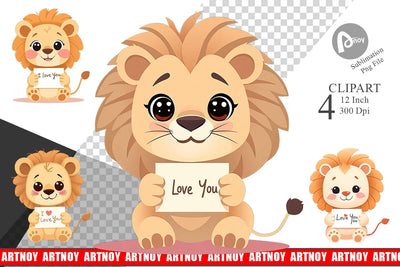 Valentine Lion Cartoon Clipart Sublimation artnoy 