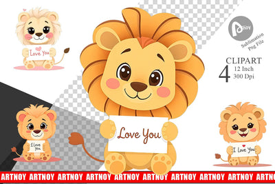 Valentine Lion Cartoon Clipart Sublimation artnoy 
