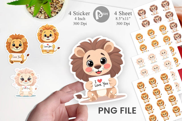 Valentine Lion Cartoon Sticker Sublimation artnoy 