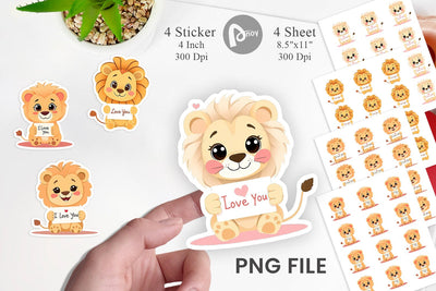 Valentine Lion Cartoon Sticker Sublimation artnoy 