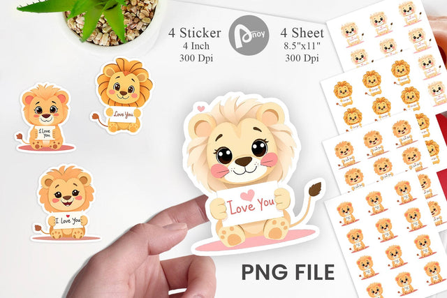 Valentine Lion Cartoon Sticker Sublimation artnoy 