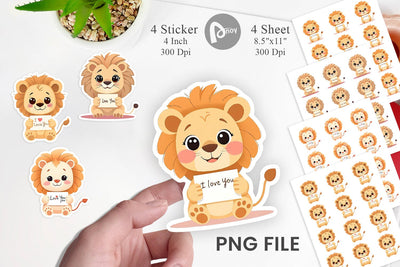Valentine Lion Cartoon Sticker Sublimation artnoy 