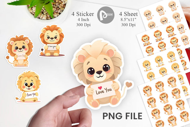 Valentine Lion Cartoon Sticker Sublimation artnoy 