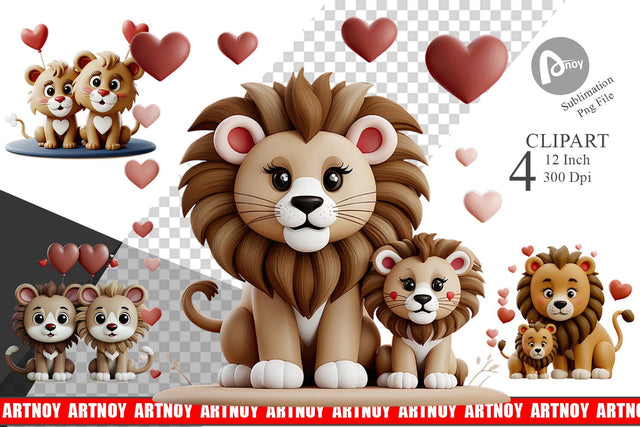 Valentine Lion Clipart Sublimation artnoy 