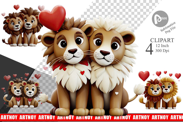 Valentine Lion Clipart Sublimation artnoy 