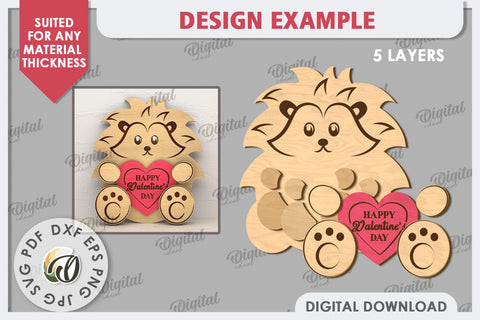 Valentine Lion with Heart Laser Cut. Cute Animals SVG SVG Evgenyia Guschina 