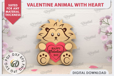 Valentine Lion with Heart Laser Cut. Cute Animals SVG SVG Evgenyia Guschina 