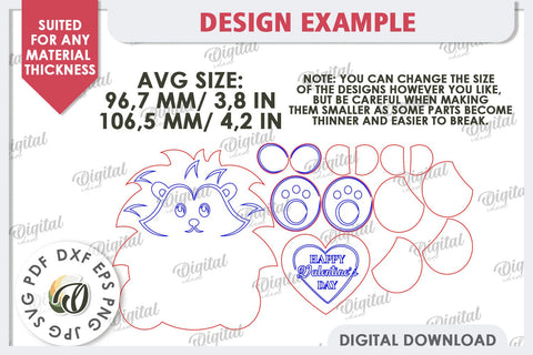 Valentine Lion with Heart Laser Cut. Cute Animals SVG SVG Evgenyia Guschina 