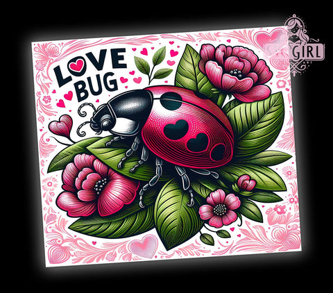 Valentine Love Bug 20oz Tumbler Wrap Sublimation Design, Straight Tapered Tumbler Wrap, Valentine Tumbler Png, Instant Digital Download Sublimation SvggirlplusArt 
