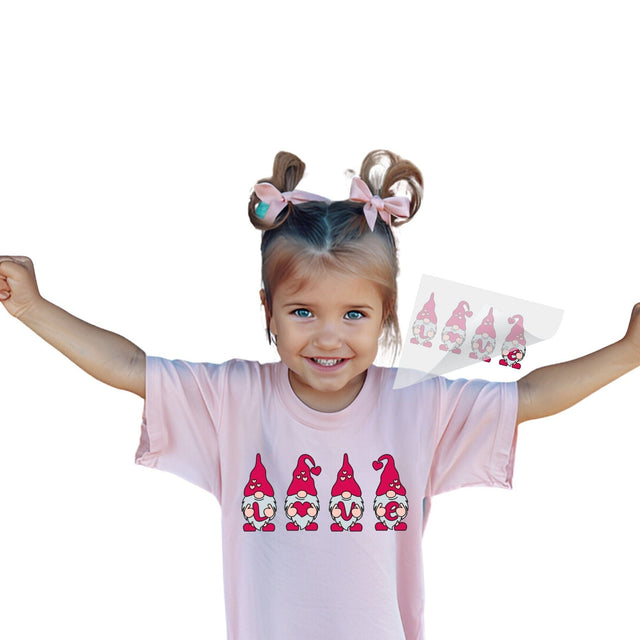 Valentine LOVE Gnomes Iron On Transfer Physical So Fontsy T-Shirt Iron-On Transfer Shop 4x4