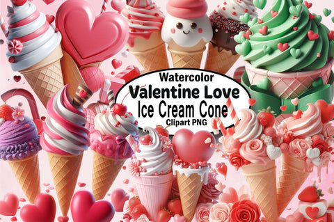 Valentine Love Ice Cream Cone Bundle Sublimation SVGArt 