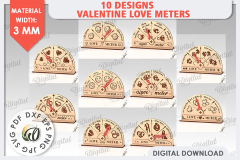 Valentine Love Meters Laser Cut Bundle. Valentines Day Gifts SVG Evgenyia Guschina 