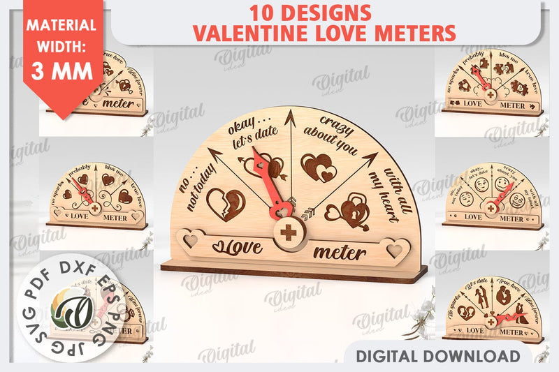 Valentine Love Meters Laser Cut Bundle. Valentines Day Gifts SVG Evgenyia Guschina 