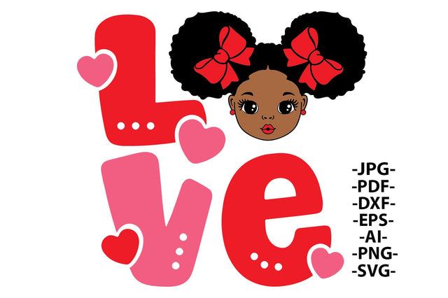Valentine Love SVG Black Girl Afro Puffs Clipart PNG DXF PDF EPS JPG AI Cute Heart Design for Cricut Projects and Kids Shirt Crafts SVG 1uniqueminute 