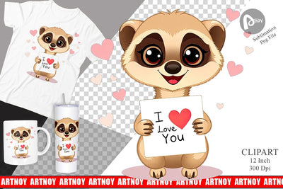 Valentine Meerkat Cartoon Clipart Sublimation artnoy 