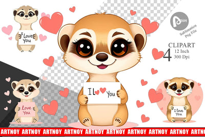 Valentine Meerkat Cartoon Clipart Sublimation artnoy 
