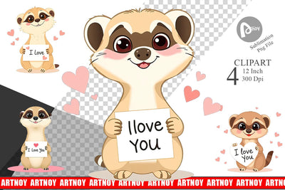 Valentine Meerkat Cartoon Clipart Sublimation artnoy 