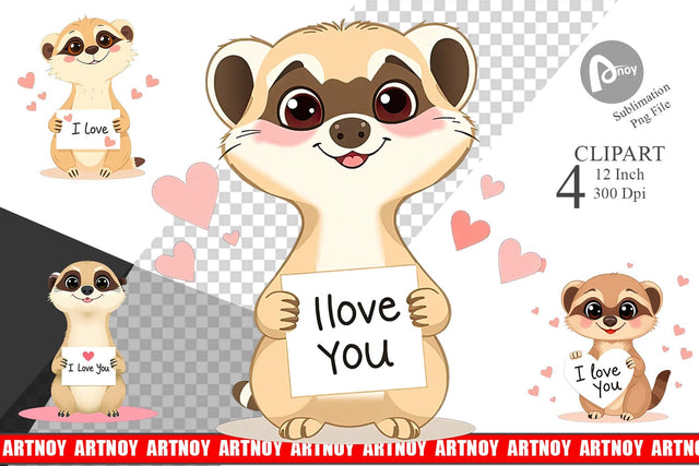 Valentine Meerkat Cartoon Clipart Sublimation artnoy 