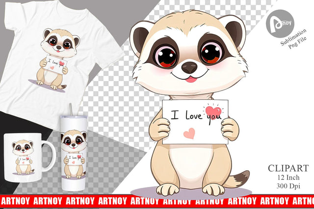 Valentine Meerkat Cartoon Clipart Sublimation artnoy 