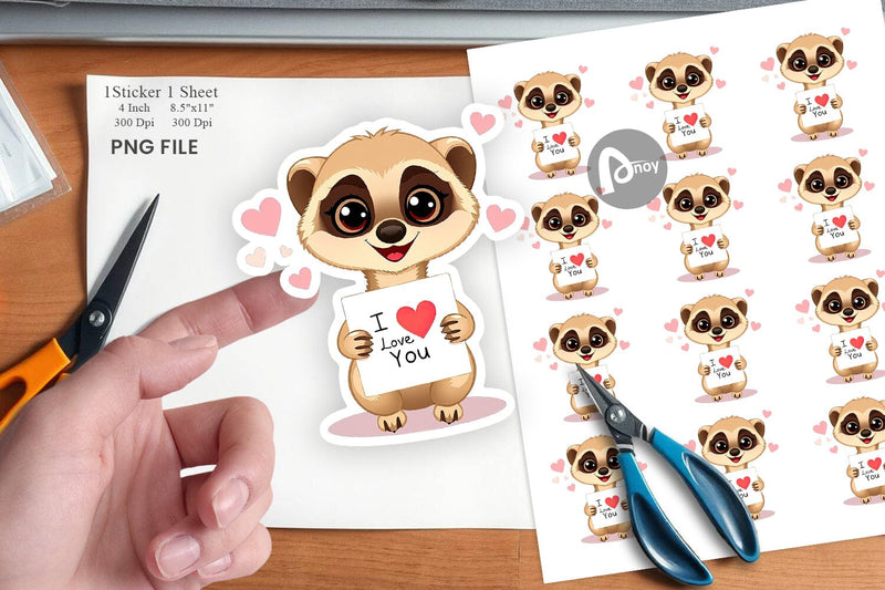Valentine Meerkat Cartoon Sticker Sublimation artnoy 