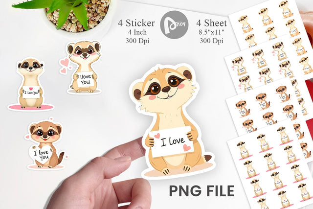 Valentine Meerkat Cartoon Sticker Sublimation artnoy 