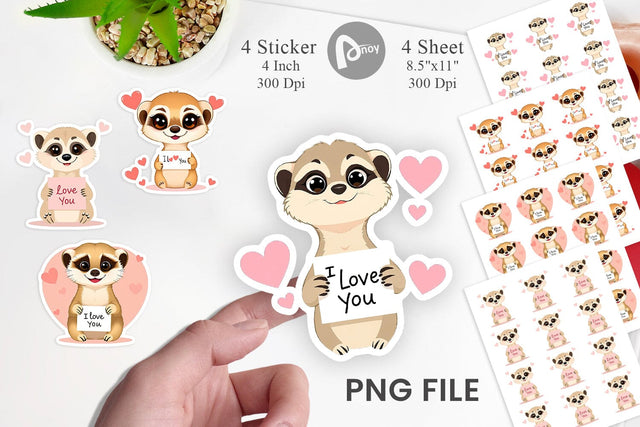 Valentine Meerkat Cartoon Sticker Sublimation artnoy 