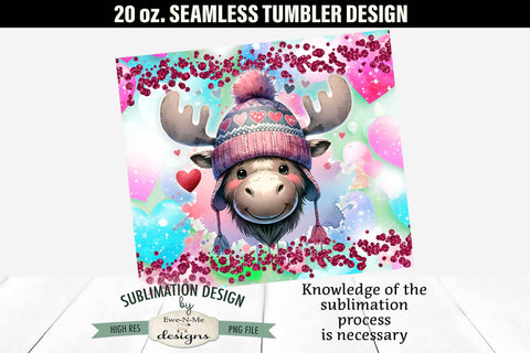 Valentine Moose in Knit Hat 20 oz Seamless Tumbler Wrap Sublimation Ewe-N-Me Designs 