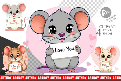 Valentine Mouse Cartoon Clipart Sublimation artnoy 