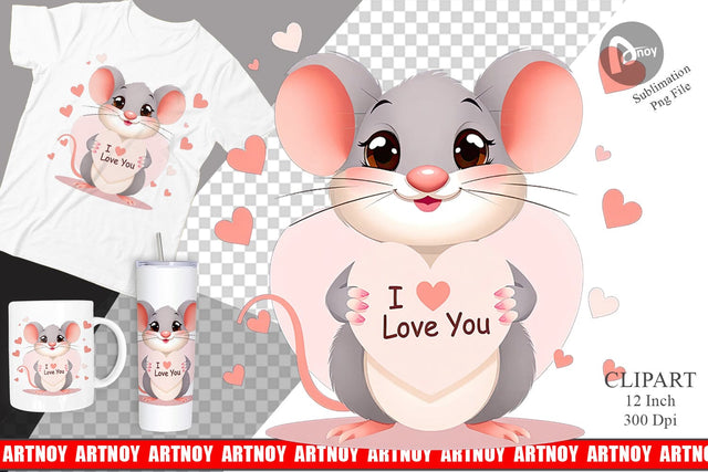 Valentine Mouse Cartoon Clipart Sublimation artnoy 