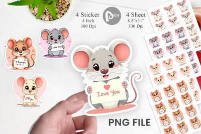Valentine Mouse Cartoon Sticker Sublimation artnoy 