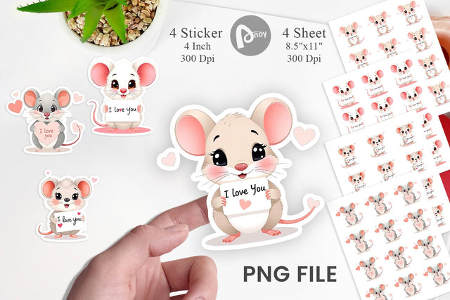 Valentine Mouse Cartoon Sticker Sublimation artnoy 