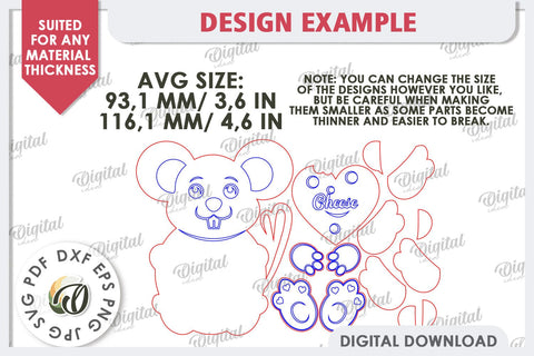 Valentine Mouse with Heart Laser Cut. Cute Animals SVG SVG Evgenyia Guschina 