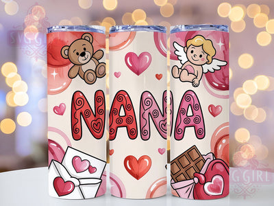 Valentine Nana Coquette Tumbler, Valentine Design, Coquette Style, Sweet Hearts, Elegant Love, 20Oz Tumbler, Sublimation Wrap Sublimation SvggirlplusArt 