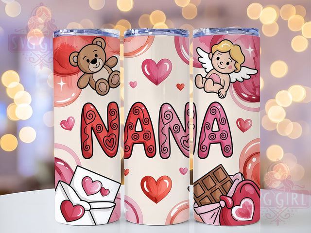 Valentine Nana Coquette Tumbler, Valentine Design, Coquette Style, Sweet Hearts, Elegant Love, 20Oz Tumbler, Sublimation Wrap Sublimation SvggirlplusArt 