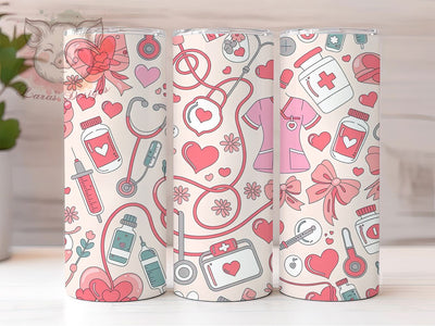 Valentine Nurse Heart Tumbler, Medical Theme, Valentine Design, Heart Motif, Caring Symbol, 20Oz Tumbler, Sublimation Wrap Sublimation Lara' s Designs 