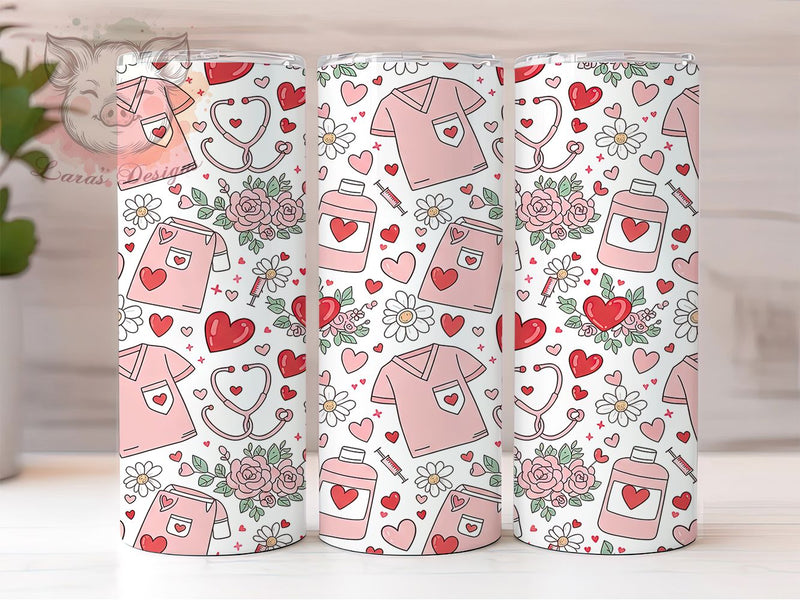 Valentine Nurse Heart Tumbler, Medical Theme, Valentine Design, Heart Motif, Caring Symbol, 20Oz Tumbler, Sublimation Wrap Sublimation Lara' s Designs 