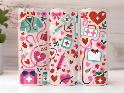 Valentine Nurse Heart Tumbler, Medical Theme, Valentine Design, Heart Motif, Caring Symbol, 20Oz Tumbler, Sublimation Wrap Sublimation Lara' s Designs 