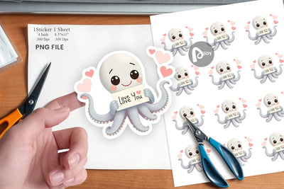 Valentine Octopus Cartoon Sticker Sublimation artnoy 