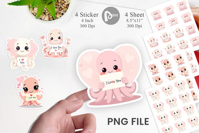 Valentine Octopus Cartoon Sticker Sublimation artnoy 