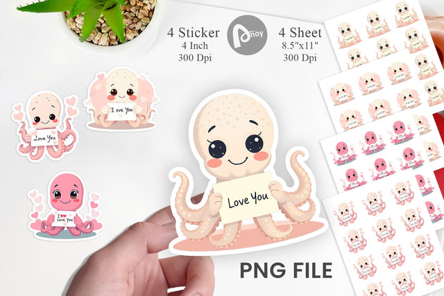 Valentine Octopus Cartoon Sticker Sublimation artnoy 